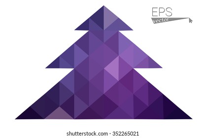 Dark purple, pink low polygon style christmas tree vector illustration consisting of triangles.Abstract polygonal origami or crystal design of New Years celebration. Isolated on white background.