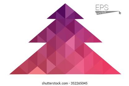 Dark purple, pink low polygon style christmas tree vector illustration consisting of triangles.Abstract polygonal origami or crystal design of New Years celebration. Isolated on white background.