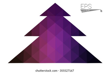 Dark purple, pink low polygon style christmas tree vector illustration consisting of triangles.Abstract polygonal origami or crystal design of New Years celebration. Isolated on white background.
