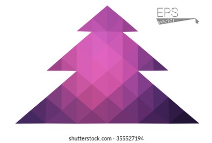 Dark purple, pink low polygon style christmas tree vector illustration consisting of triangles.Abstract polygonal origami or crystal design of New Years celebration. Isolated on white background.