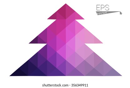 Dark purple, pink low polygon style christmas tree vector illustration consisting of triangles.Abstract polygonal origami or crystal design of New Years celebration. Isolated on white background.