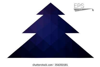 Dark purple, pink low polygon style christmas tree vector illustration consisting of triangles.Abstract polygonal origami or crystal design of New Years celebration. Isolated on white background.