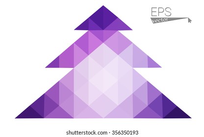 Dark purple, pink low polygon style christmas tree vector illustration consisting of triangles.Abstract polygonal origami or crystal design of New Years celebration. Isolated on white background.