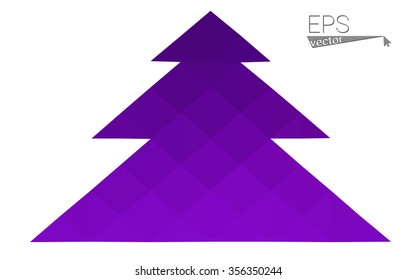 Dark purple, pink low polygon style christmas tree vector illustration consisting of triangles.Abstract polygonal origami or crystal design of New Years celebration. Isolated on white background.