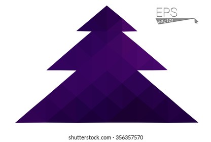 Dark purple, pink low polygon style christmas tree vector illustration consisting of triangles.Abstract polygonal origami or crystal design of New Years celebration. Isolated on white background.