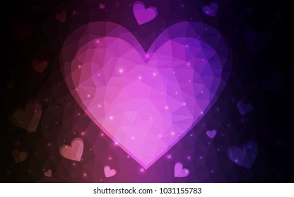 Dark Purple, Pink vector abstract glitter heart shape on white background in love concept for valentine's day with sweet and romantic moment. Polygonal design for your business.