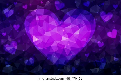 Dark Purple, Pink vector abstract glitter heart shape on white background in love concept for valentine's day with sweet and romantic moment. Polygonal design for your business.