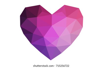 Dark Purple, Pink vector abstract Triangle Geometrical Heart on white polygonal background. Happy Valentine's Day Greeting Card. Stock template for your design.