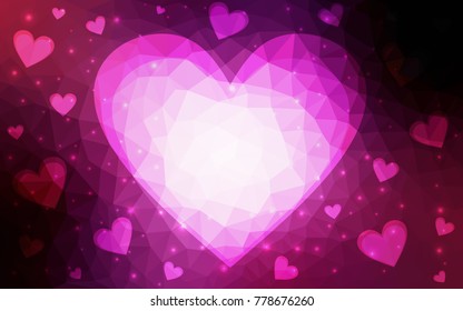 Dark Purple, Pink vector abstract Triangle Geometrical Heart on white polygonal background. Happy Valentine's Day Greeting Card. Stock template for your design.