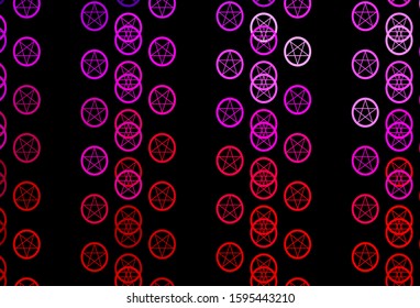 Dark Purple, Pink vector backdrop with mystery symbols. Colorful mystic symbols with a gradient in ancient style. Simple base for your occult design.