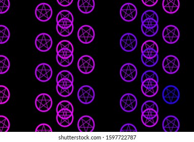 Dark Purple, Pink vector backdrop with mystery symbols. Colorful vintage illustration with gradient alchemy shapes. Simple design for occult depiction.