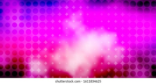 Dark Purple, Pink vector backdrop with circles. Glitter abstract illustration with colorful drops. Design for posters, banners.