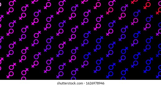 Dark Purple, Pink vector backdrop with woman's power symbols. Simple design in abstract style with women’s rights activism. Design for International Women’s Day.