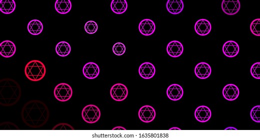 Dark Purple, Pink vector backdrop with mystery symbols. Colorful mystic symbols with a gradient in ancient style. Simple design for occult depiction.