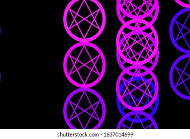 Dark Purple, Pink vector backdrop with mystery symbols. Colorful mystic symbols with a gradient in ancient style. Simple design for occult depiction.