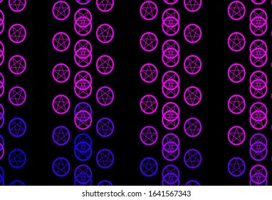 Dark Purple, Pink vector backdrop with mystery symbols. Illustration with magical signs of spiritual power. Simple design for occult depiction.