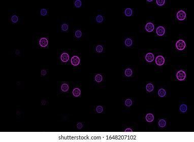 Dark Purple, Pink vector backdrop with mystery symbols. Illustration with magical signs of spiritual power. Background for esoteric, mystic designs.