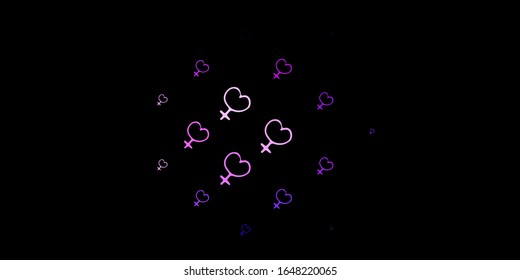 Dark Purple, Pink vector backdrop with woman's power symbols. Illustration with signs of women's strength and power. Background for International Women’s Day.