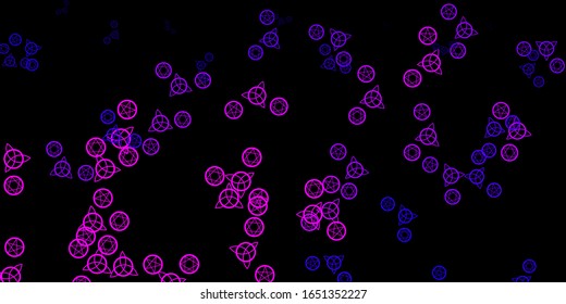 Dark Purple, Pink vector backdrop with mystery symbols. Colorful mystic symbols with a gradient in ancient style. Simple base for your occult design.