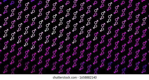 Dark Purple, Pink vector backdrop with woman's power symbols. Abstract illustration with a depiction of women's power. Best design to show the power of women.