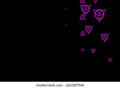 Dark Purple, Pink vector backdrop with mystery symbols. Colorful mystic symbols with a gradient in ancient style. Simple base for your occult design.