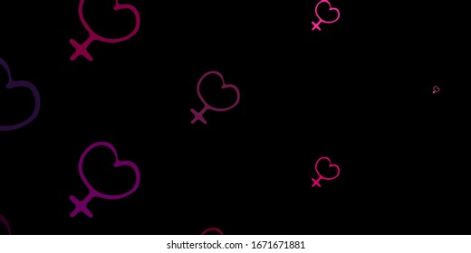 Dark Purple, Pink vector backdrop with woman's power symbols. Simple design in abstract style with women’s rights activism. Background for International Women’s Day.