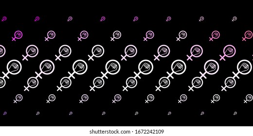 Dark Purple, Pink vector backdrop with woman's power symbols. Colorful feminism symbols with a gradient in modern style. Background for International Women’s Day.