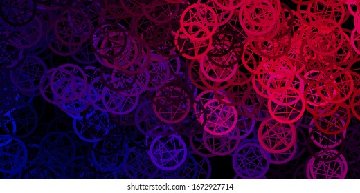 Dark Purple, Pink vector backdrop with mystery symbols. Retro design in abstract style with witchcraft forms. Background for esoteric, mystic designs.