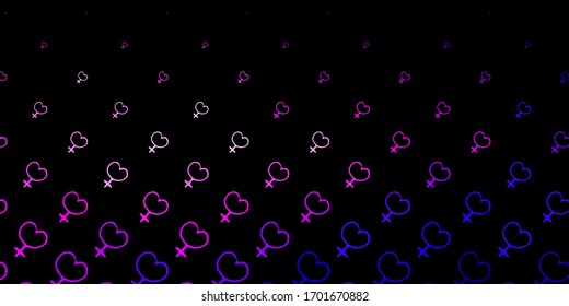 Dark Purple, Pink vector backdrop with woman's power symbols. Illustration with signs of women's strength and power. Best design to show the power of women.