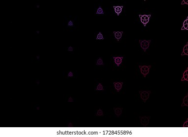 Dark Purple, Pink vector backdrop with mystery symbols. Illustration with magical signs of spiritual power. Simple base for your occult design.