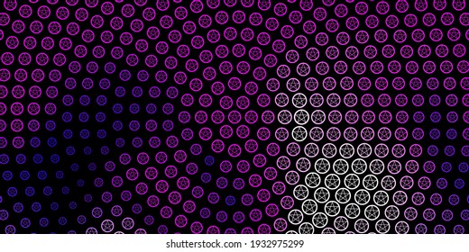 Dark Purple, Pink vector backdrop with mystery symbols. Colorful mystic symbols with a gradient in ancient style. Simple design for occult depiction.