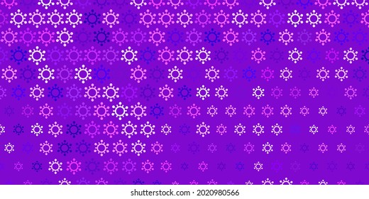 Dark purple, pink vector backdrop with virus symbols. Colorful  gradient illness symbols in simple abstract style. Best design for quarantine events.