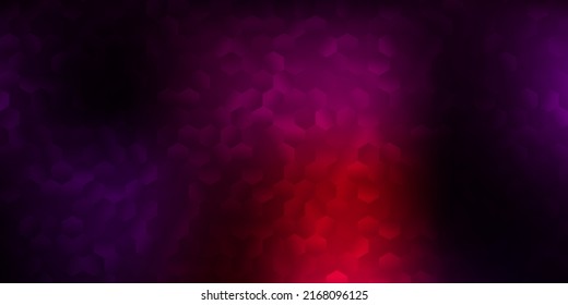 Dark purple, pink vector backdrop with a batch of hexagons. Illustration with colored hexagons on blur gradient surface. Design for landing pages.