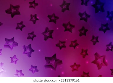 Púrpura oscuro, fondo vector rosado con estrellas pequeñas y grandes. Ilustración de colores brillantes con estrellas. Plantilla para fondos cósmicos.
