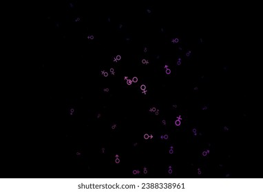 Dark purple, pink vector backdrop with gender signs. Modern abstract illustration with gradient male, female signs. Base design for dating websites.
