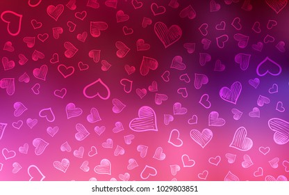 Dark Purple, Pink vector background with hearts. Illustration with hearts in love concept for valentine's day. Design for ad, poster, banner of Valentine Day.