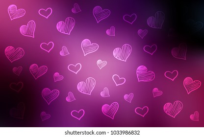 Dark Purple, Pink vector background with hearts. Beautiful colored illustration with hearts in celebration style. Design for ad, poster, banner of Valentine Day.
