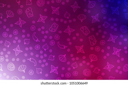 Dark Purple, Pink vector background with tasty food. Illustration with set of fresh food in doodle style. Pattern for ad, booklets, leaflets of restaurants.