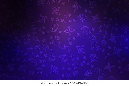 Dark Purple, Pink vector background with tasty food. Fast Food on blurred abstract background with colorful gradient. Doodle design for your business advert of cafes.