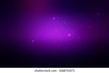 Dark Purple, Pink vector background with dots and lines. Abstract illustration with colorful discs and triangles. Pattern can be used for futuristic ad, booklets.