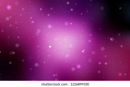 Dark Purple, Pink vector background with xmas snowflakes. Blurred decorative design in xmas style with snow. The pattern can be used for year new  websites.