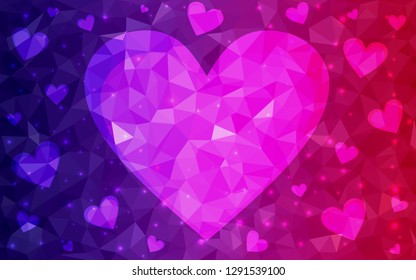 Dark Purple, Pink vector  background with hearts. Beautiful colored illustration with hearts in celebration style. Design for ad, poster, banner of Valentine Day.