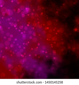 Dark Purple, Pink vector background with circles, stars. Abstract illustration with colorful shapes of circles, stars. Design for wallpaper, fabric makers.