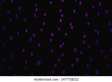 Dark Purple, Pink vector background with signs of currency. Abstract illustration with colored financial digital symbols. Design for ad, poster, banner of money making.