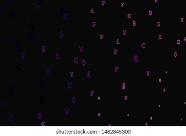 Dark Purple, Pink vector background with financial symbols. Modern abstract illustration with symbols of digital money. Design for ad, poster, banner of money making.