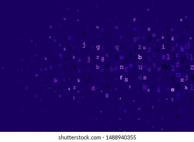Dark Purple, Pink vector background with signs of alphabet. Colored alphabet signs with gradient on white background. Smart design for promotion of university.