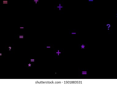 Dark Purple, Pink vector background with arithmetic signs. Blurred design in simple style with collection of numerals. Pattern for posters, banners of math books.