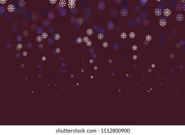 Dark Purple, Pink vector background with beautiful snowflakes. Shining colorful illustration with snow in christmas style. New year design for business advert.