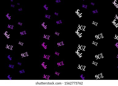 Dark Purple, Pink vector background with symbols of 30, 50, 90 % sales. Shining colorful illustration with isolated selling prices. Backdrop for mega promotions, discounts.