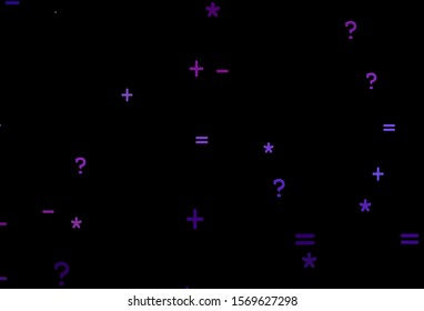 Dark Purple, Pink vector background with arithmetic signs. Blurred design in simple style with collection of numerals. Template for landing page of typography.